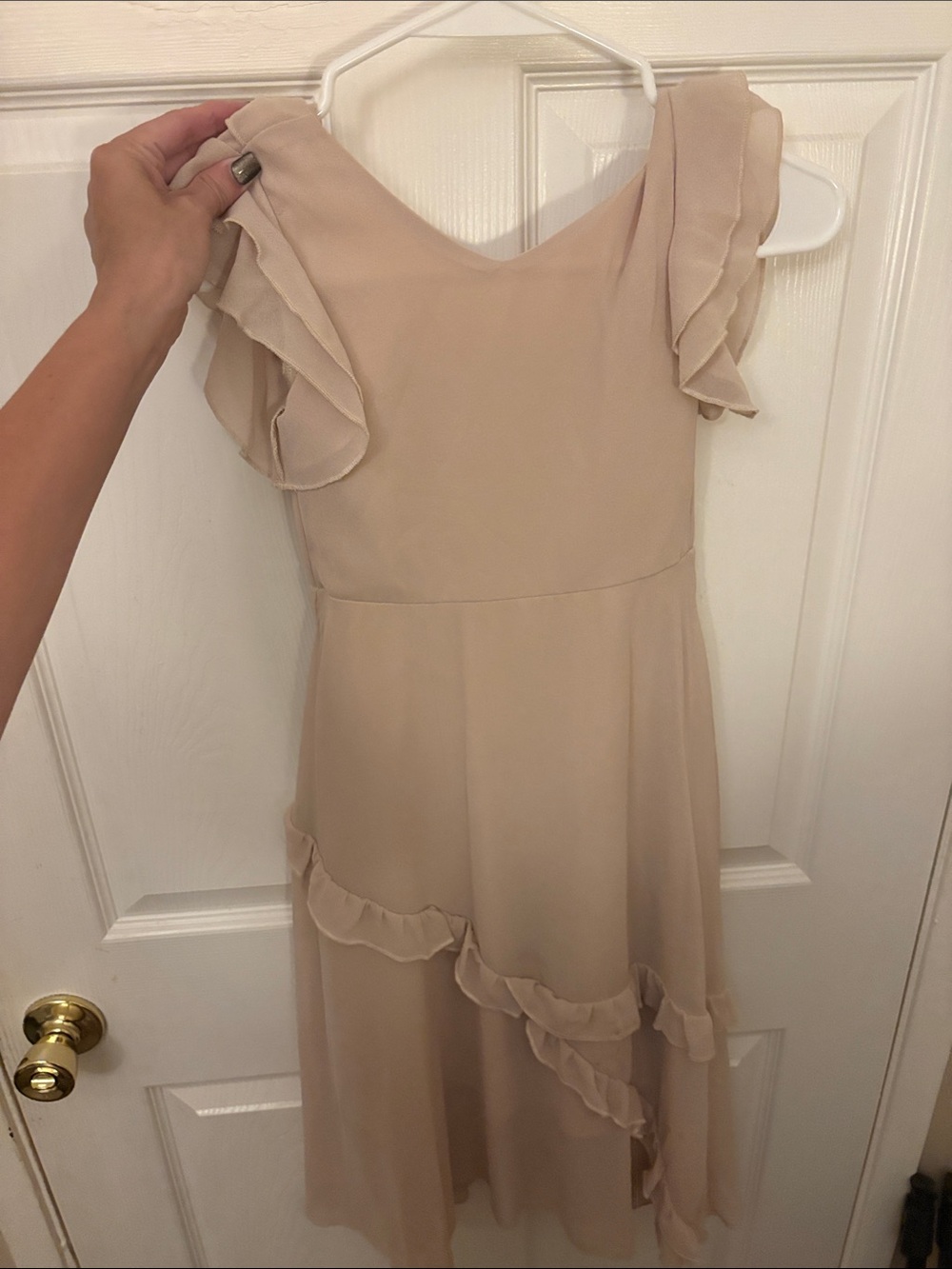 Mia Joy Elegant Blush Ruffle Midi Dress